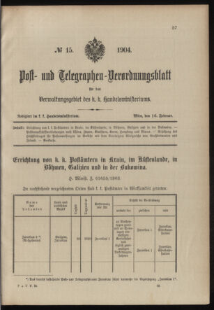 Post- und Telegraphen-Verordnungsblatt für das Verwaltungsgebiet des K.-K. Handelsministeriums 19040216 Seite: 1