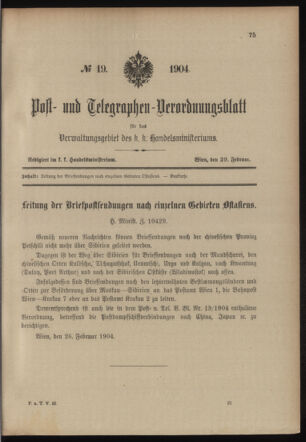 Post- und Telegraphen-Verordnungsblatt für das Verwaltungsgebiet des K.-K. Handelsministeriums 19040229 Seite: 1