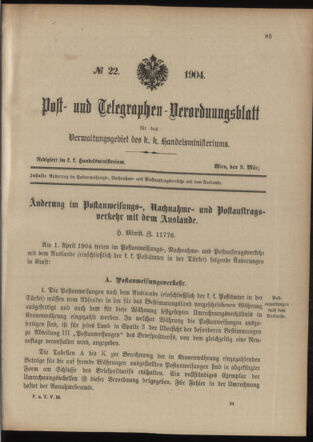 Post- und Telegraphen-Verordnungsblatt für das Verwaltungsgebiet des K.-K. Handelsministeriums