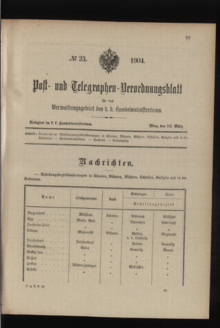 Post- und Telegraphen-Verordnungsblatt für das Verwaltungsgebiet des K.-K. Handelsministeriums 19040310 Seite: 1