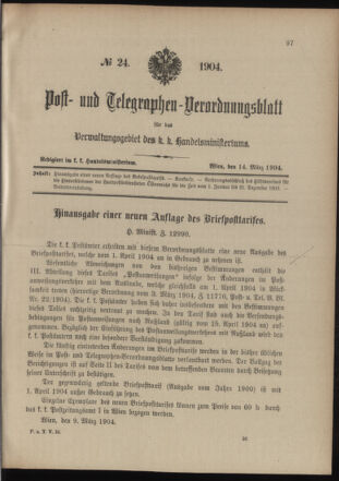 Post- und Telegraphen-Verordnungsblatt für das Verwaltungsgebiet des K.-K. Handelsministeriums 19040314 Seite: 1