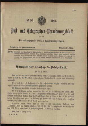 Post- und Telegraphen-Verordnungsblatt für das Verwaltungsgebiet des K.-K. Handelsministeriums 19040317 Seite: 1