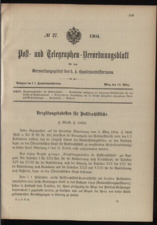 Post- und Telegraphen-Verordnungsblatt für das Verwaltungsgebiet des K.-K. Handelsministeriums 19040319 Seite: 1