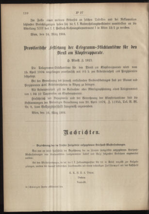 Post- und Telegraphen-Verordnungsblatt für das Verwaltungsgebiet des K.-K. Handelsministeriums 19040319 Seite: 2