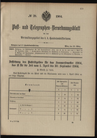 Post- und Telegraphen-Verordnungsblatt für das Verwaltungsgebiet des K.-K. Handelsministeriums