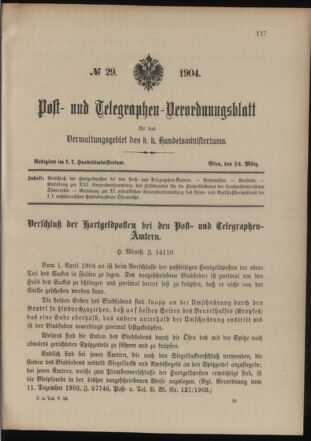 Post- und Telegraphen-Verordnungsblatt für das Verwaltungsgebiet des K.-K. Handelsministeriums 19040324 Seite: 1