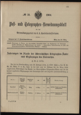 Post- und Telegraphen-Verordnungsblatt für das Verwaltungsgebiet des K.-K. Handelsministeriums 19040328 Seite: 1