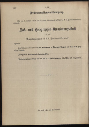 Post- und Telegraphen-Verordnungsblatt für das Verwaltungsgebiet des K.-K. Handelsministeriums 19040328 Seite: 4