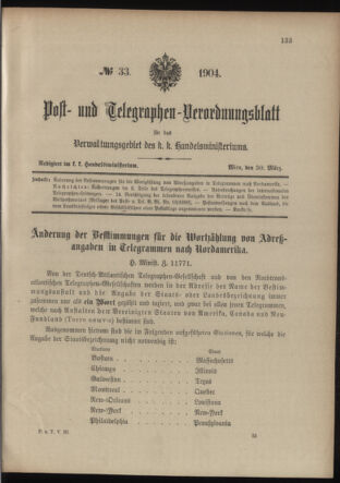 Post- und Telegraphen-Verordnungsblatt für das Verwaltungsgebiet des K.-K. Handelsministeriums