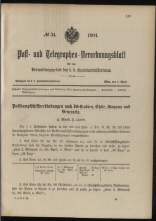 Post- und Telegraphen-Verordnungsblatt für das Verwaltungsgebiet des K.-K. Handelsministeriums