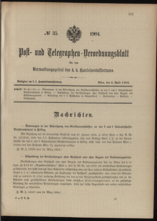 Post- und Telegraphen-Verordnungsblatt für das Verwaltungsgebiet des K.-K. Handelsministeriums