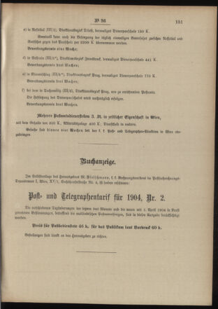 Post- und Telegraphen-Verordnungsblatt für das Verwaltungsgebiet des K.-K. Handelsministeriums 19040409 Seite: 7