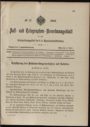 Post- und Telegraphen-Verordnungsblatt für das Verwaltungsgebiet des K.-K. Handelsministeriums