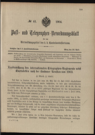 Post- und Telegraphen-Verordnungsblatt für das Verwaltungsgebiet des K.-K. Handelsministeriums 19040430 Seite: 1