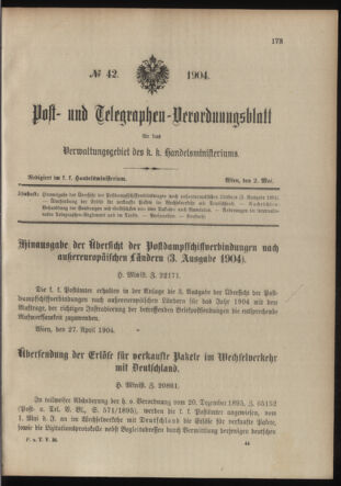 Post- und Telegraphen-Verordnungsblatt für das Verwaltungsgebiet des K.-K. Handelsministeriums