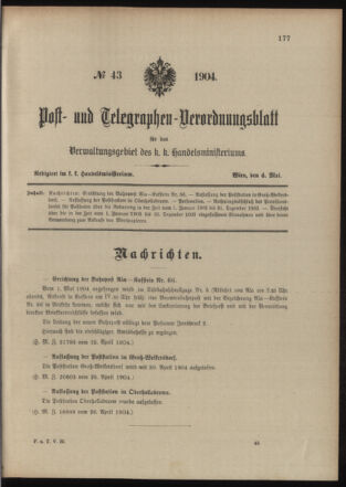 Post- und Telegraphen-Verordnungsblatt für das Verwaltungsgebiet des K.-K. Handelsministeriums