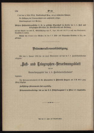 Post- und Telegraphen-Verordnungsblatt für das Verwaltungsgebiet des K.-K. Handelsministeriums 19040505 Seite: 4