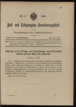 Post- und Telegraphen-Verordnungsblatt für das Verwaltungsgebiet des K.-K. Handelsministeriums 19040518 Seite: 1