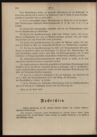 Post- und Telegraphen-Verordnungsblatt für das Verwaltungsgebiet des K.-K. Handelsministeriums 19040601 Seite: 2