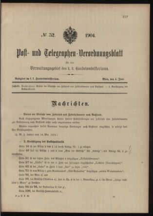 Post- und Telegraphen-Verordnungsblatt für das Verwaltungsgebiet des K.-K. Handelsministeriums