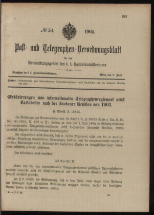 Post- und Telegraphen-Verordnungsblatt für das Verwaltungsgebiet des K.-K. Handelsministeriums 19040609 Seite: 1