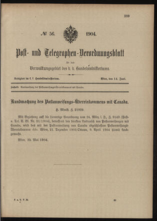 Post- und Telegraphen-Verordnungsblatt für das Verwaltungsgebiet des K.-K. Handelsministeriums 19040614 Seite: 1