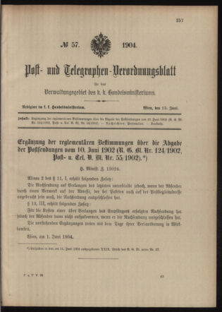 Post- und Telegraphen-Verordnungsblatt für das Verwaltungsgebiet des K.-K. Handelsministeriums