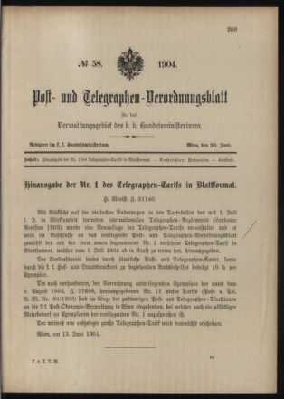 Post- und Telegraphen-Verordnungsblatt für das Verwaltungsgebiet des K.-K. Handelsministeriums