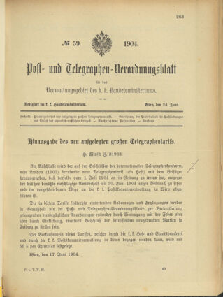 Post- und Telegraphen-Verordnungsblatt für das Verwaltungsgebiet des K.-K. Handelsministeriums 19040624 Seite: 1