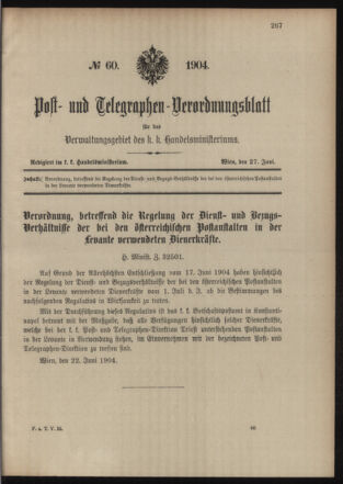 Post- und Telegraphen-Verordnungsblatt für das Verwaltungsgebiet des K.-K. Handelsministeriums