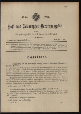 Post- und Telegraphen-Verordnungsblatt für das Verwaltungsgebiet des K.-K. Handelsministeriums