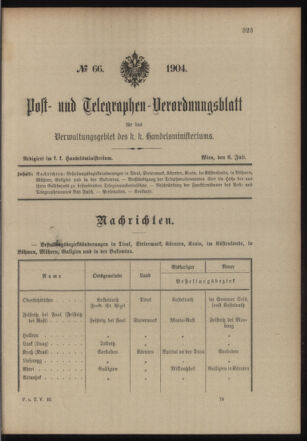 Post- und Telegraphen-Verordnungsblatt für das Verwaltungsgebiet des K.-K. Handelsministeriums 19040708 Seite: 1