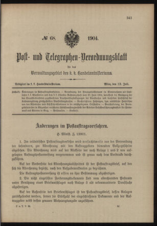 Post- und Telegraphen-Verordnungsblatt für das Verwaltungsgebiet des K.-K. Handelsministeriums