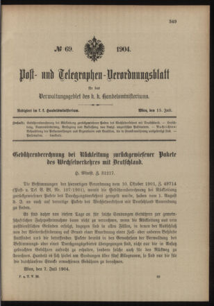 Post- und Telegraphen-Verordnungsblatt für das Verwaltungsgebiet des K.-K. Handelsministeriums