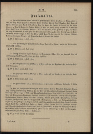 Post- und Telegraphen-Verordnungsblatt für das Verwaltungsgebiet des K.-K. Handelsministeriums 19040723 Seite: 5