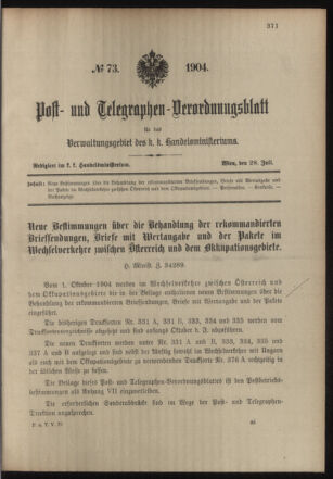 Post- und Telegraphen-Verordnungsblatt für das Verwaltungsgebiet des K.-K. Handelsministeriums 19040728 Seite: 1