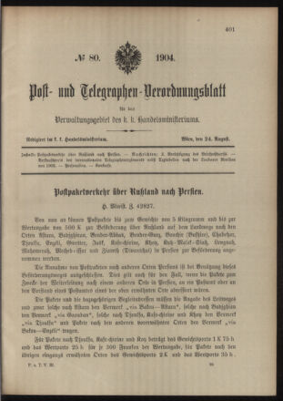 Post- und Telegraphen-Verordnungsblatt für das Verwaltungsgebiet des K.-K. Handelsministeriums