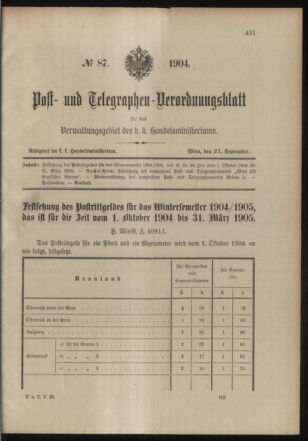 Post- und Telegraphen-Verordnungsblatt für das Verwaltungsgebiet des K.-K. Handelsministeriums 19040927 Seite: 1