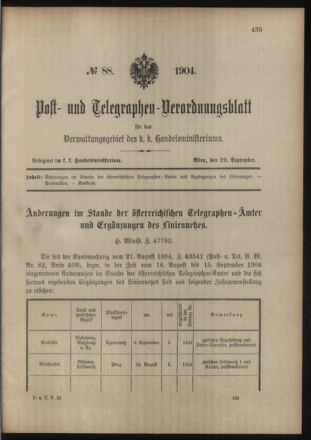 Post- und Telegraphen-Verordnungsblatt für das Verwaltungsgebiet des K.-K. Handelsministeriums