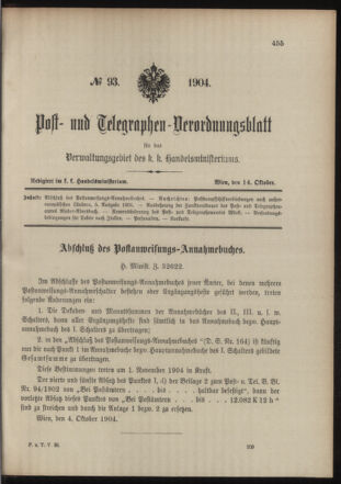 Post- und Telegraphen-Verordnungsblatt für das Verwaltungsgebiet des K.-K. Handelsministeriums 19041014 Seite: 1