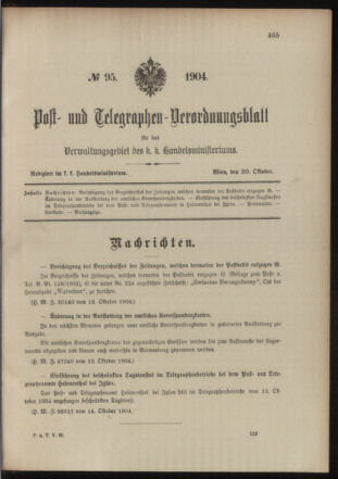 Post- und Telegraphen-Verordnungsblatt für das Verwaltungsgebiet des K.-K. Handelsministeriums 19041020 Seite: 1