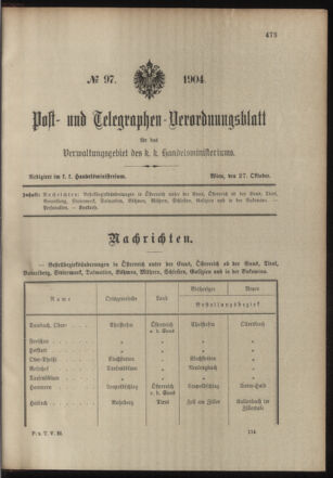 Post- und Telegraphen-Verordnungsblatt für das Verwaltungsgebiet des K.-K. Handelsministeriums 19041027 Seite: 1