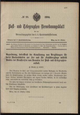 Post- und Telegraphen-Verordnungsblatt für das Verwaltungsgebiet des K.-K. Handelsministeriums