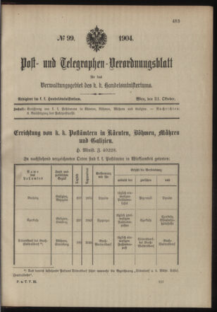 Post- und Telegraphen-Verordnungsblatt für das Verwaltungsgebiet des K.-K. Handelsministeriums