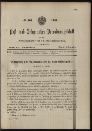 Post- und Telegraphen-Verordnungsblatt für das Verwaltungsgebiet des K.-K. Handelsministeriums