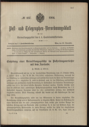 Post- und Telegraphen-Verordnungsblatt für das Verwaltungsgebiet des K.-K. Handelsministeriums