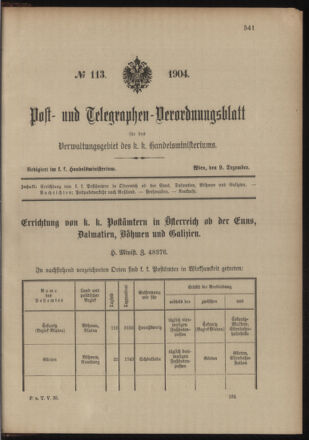 Post- und Telegraphen-Verordnungsblatt für das Verwaltungsgebiet des K.-K. Handelsministeriums 19041209 Seite: 1