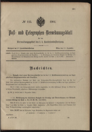 Post- und Telegraphen-Verordnungsblatt für das Verwaltungsgebiet des K.-K. Handelsministeriums 19041211 Seite: 1