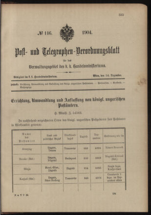 Post- und Telegraphen-Verordnungsblatt für das Verwaltungsgebiet des K.-K. Handelsministeriums 19041214 Seite: 1