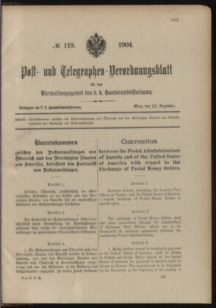 Post- und Telegraphen-Verordnungsblatt für das Verwaltungsgebiet des K.-K. Handelsministeriums